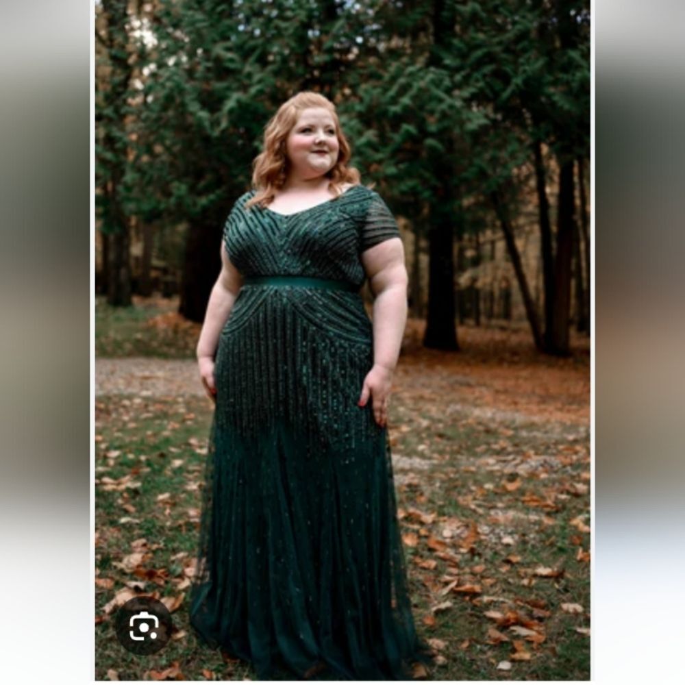 Adrianna Papell Emerald Beaded Sequin  Holiday- Gown Floor Length  NWT Sz 14 W